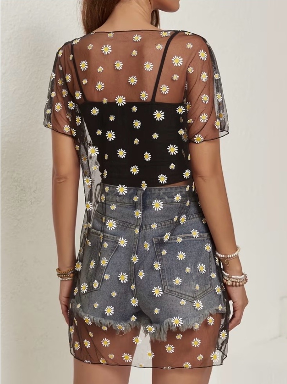 Daisy Embroidered See-through Overlay Top - Picture 3 of 3